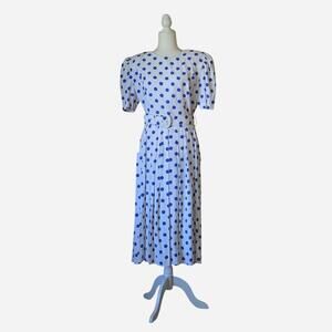 1980s Vintage Belted Polka Dot Midi Dress